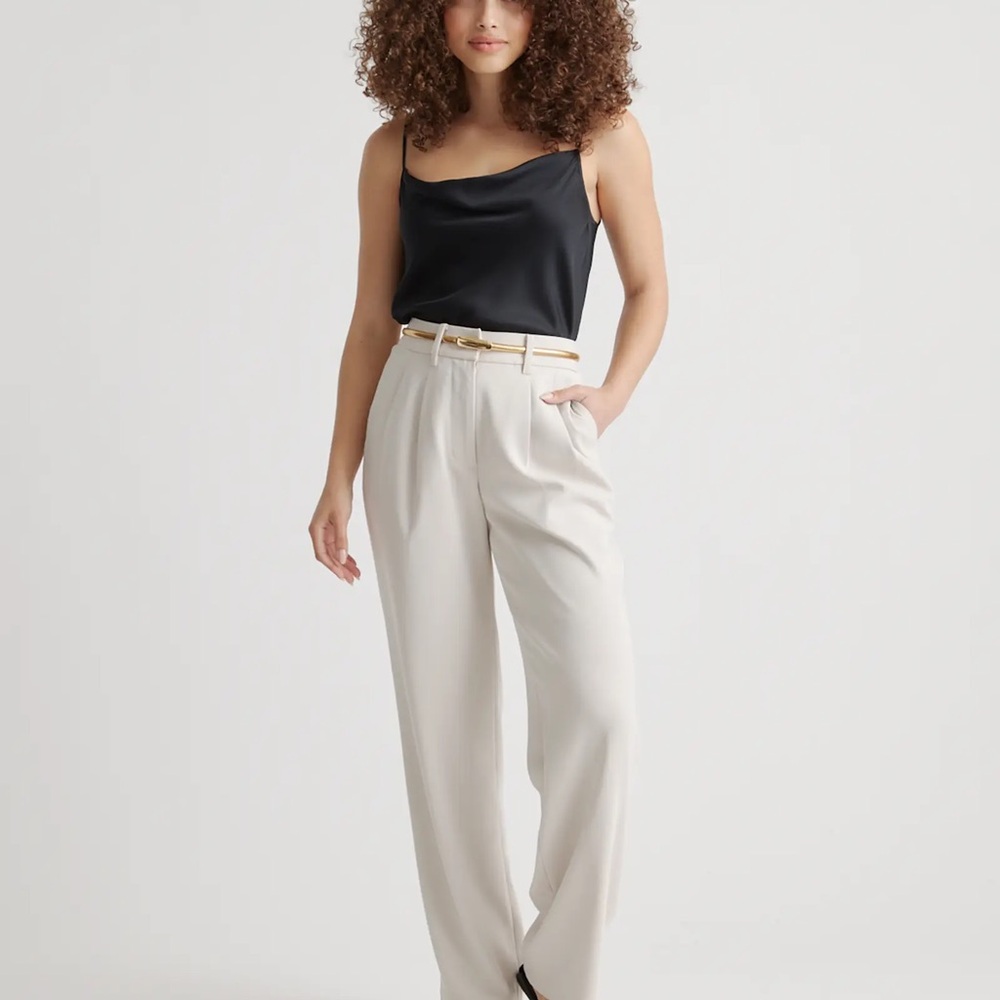 Quince Stretch Crepe Pleated Wide Leg Pants